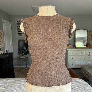 Tan Tank Top with Lettuce-Trim Sleeves